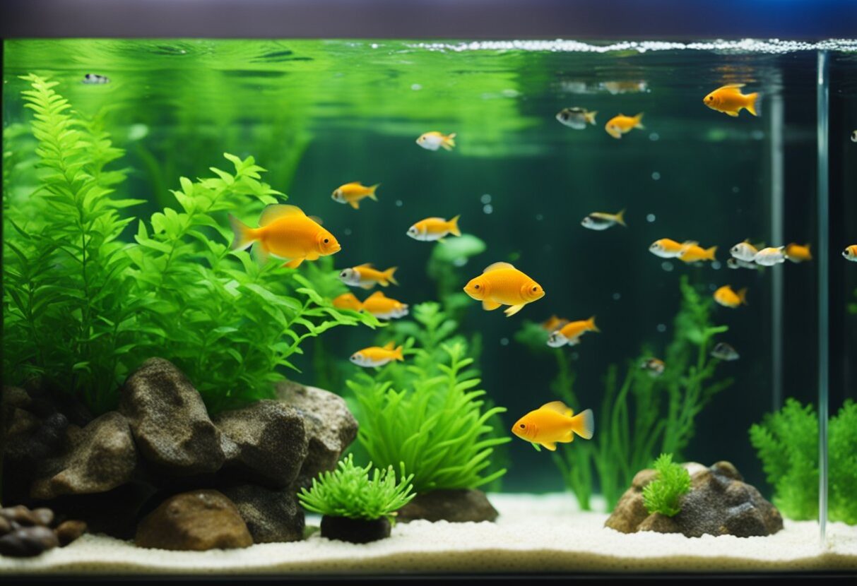 MYDREAMGUIDES.COM A mesmerizing fish tank full of vibrant fish and lush plants.