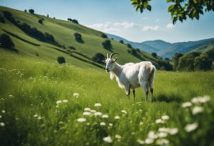 MYDREAMGUIDES.COM The presence of a goat standing in a beautiful green field adorned with flowers can hold profound interpretations and meanings.