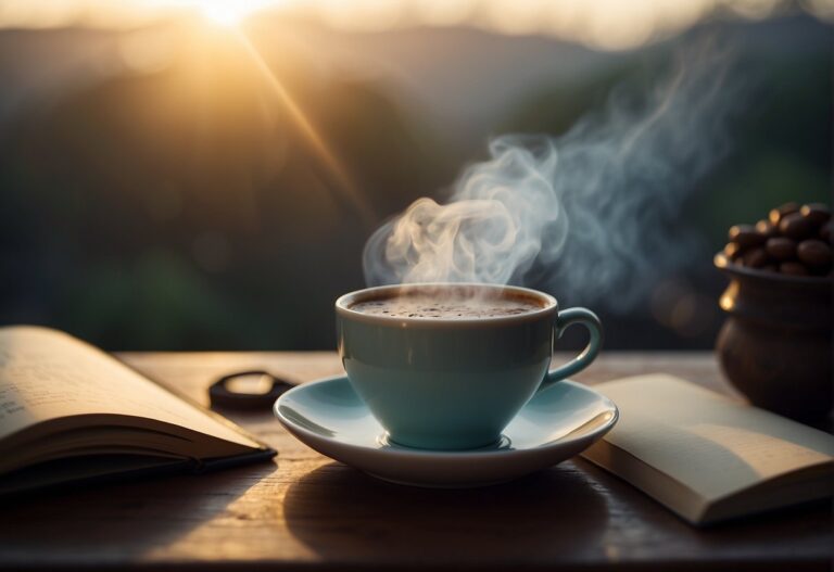 Dreaming About Coffee: Meanings and Interpretation 6 Dreaming About Coffee while holding an open book on a wooden table.