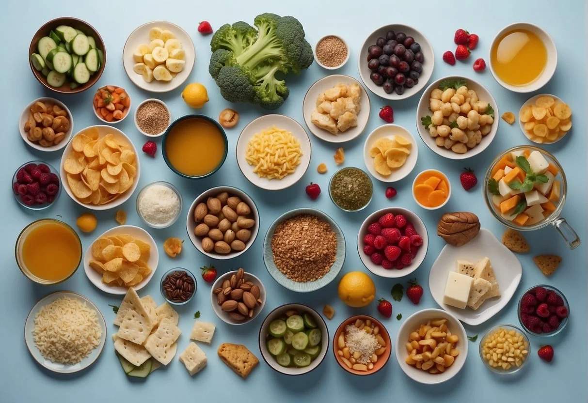 Why Do I Dream About Food: Understanding the Possible Reasons 3 A table set with a variety of food items, each with symbolic meanings, surrounded by dream-like imagery